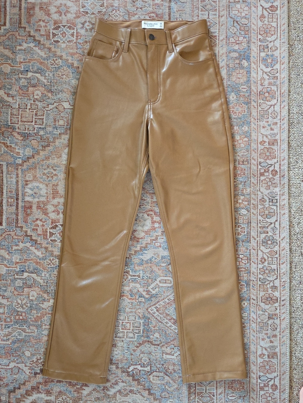 Abercrombie & Fitch Curve Love 90s Straight Ultra High-Rise Leather Pant - Tan